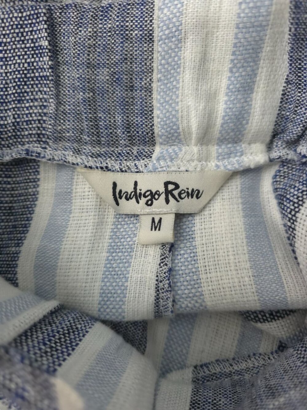 NWT Indigo Rein Blue & White Striped Linen Blend Paperbag Shorts Women's M - Picture 5 of 7